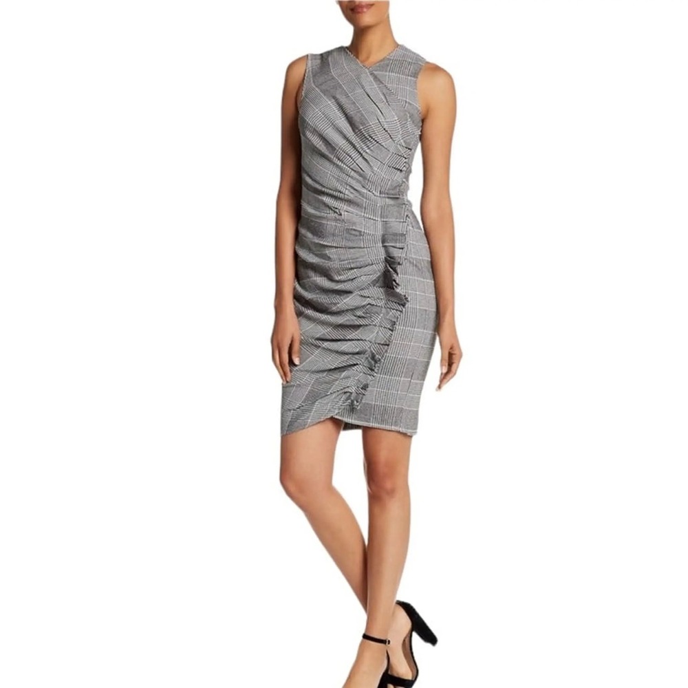 Rachel Rachel Roy Plaid Ruched Sleeveless Sheath Dress Black White Size 14